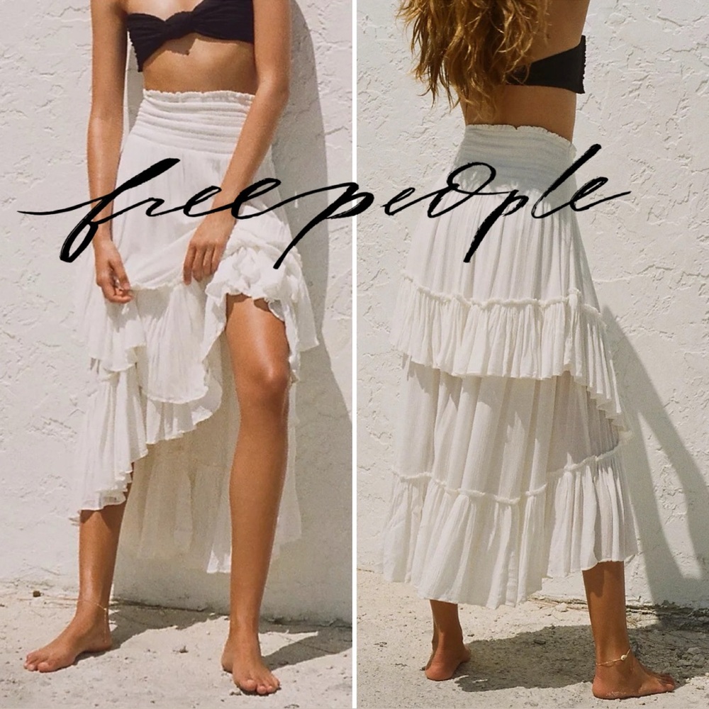 NEW FREE PEOPLE BOHO FLOWY CONVERTIBLE SKIRT DRESS MIDI MAXI IVORY WHITE SMALL